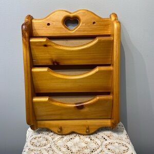 Vintage Wooden Mail holder Bill keeper Keys with Heart Cut Out